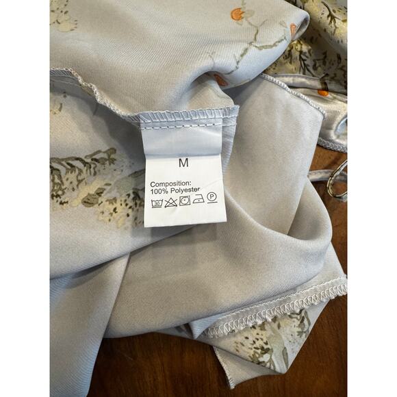 Silver Satin Cowl Neck Slip Dress with Botanical Bird Print in Size Medium - Picture 5 of 5